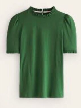 Boden Emerald Green Supersoft Frill Detail T-Shirt Size 10